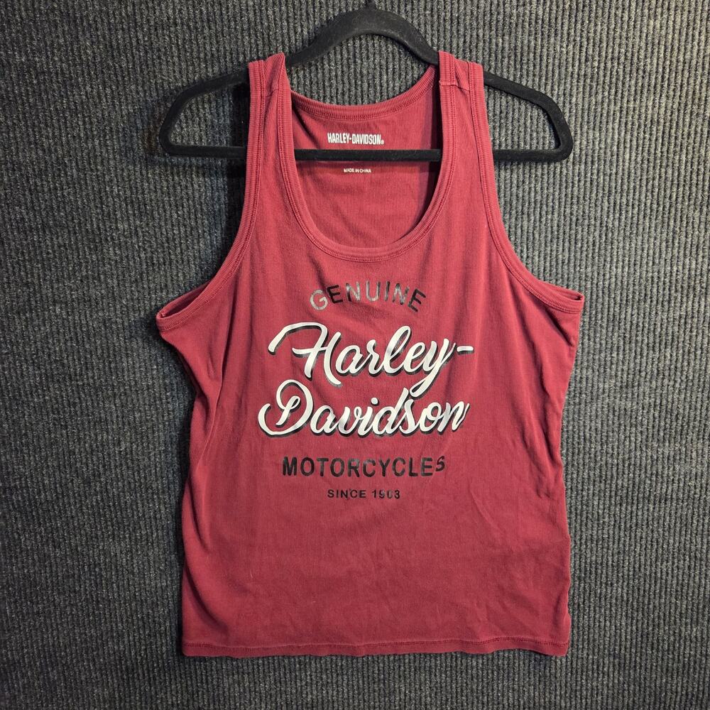 Women's Harley-Davidson Tank Top Maroon Burgundy Red Rib Knit Biker Cotton 2XL